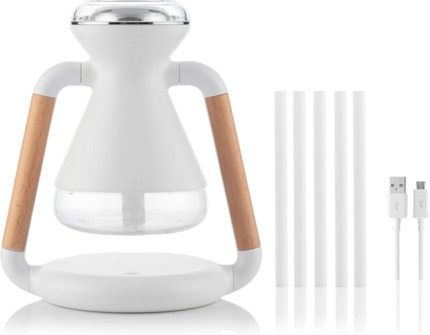 Innovagoods Misvolt Humidificador Difusor de Aromas 3 en 1 - Cargador Inalambrico - Deposito de 230ml - Silencioso - Incluye Cable USB - Apagado Automatico - 15x17x11cm - Color Blanco