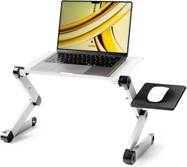 Innovagoods Omnible Mesa Ajustable Multiposicion para Portatil de Aluminio - Plegable - Soporta hasta 15kg - Bandeja para Raton