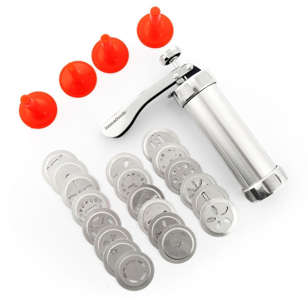 Innovagoods Prekies Maquina para Masa de Galletas 2 en 1 - Manga Pastelera - Incluye Plantillas - Facil Limpieza - Mango Ergonom