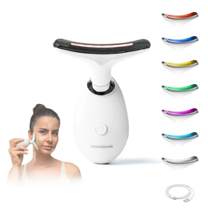 Innovagoods Selora Masajeador Facial Electrico Reafirmante para Cara y Cuello - Autonomia 60min - 500mAh - Termoterapia - Luz LED - Recargable - Autoapagado - Electroestimulacion - Color Blanco