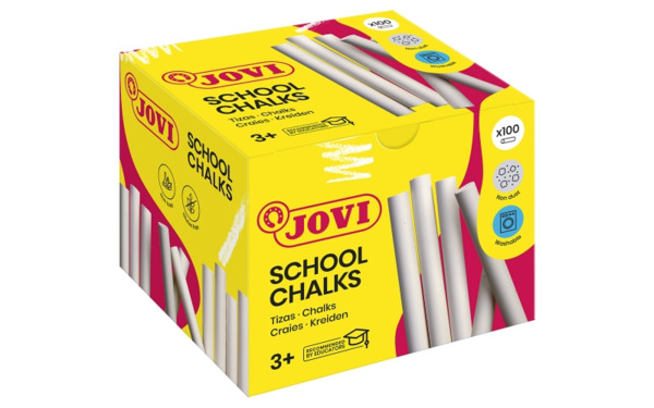 Jovi Classcolor Caja de 100 Tizas Antipolvo Blancas - Compactas - sin Polvo - Materias Primas Naturales - Trazos Nitidos - Facil