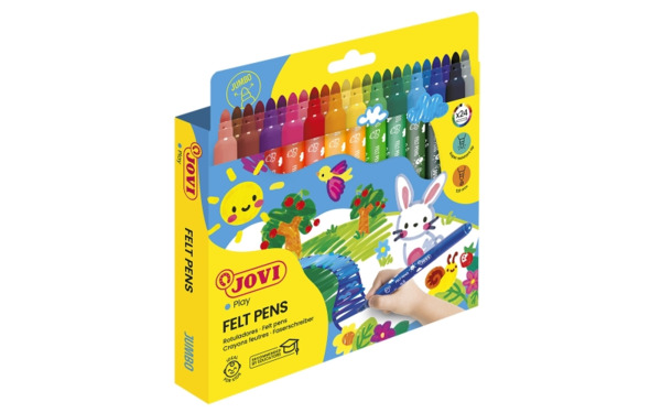 Jovi Felt Pens Estuche de 24 Rotuladores Jumbo - Amplia Variedad de Tonos - Tinta de Gran Fijacion - Punta de 3mm - Capuchon de