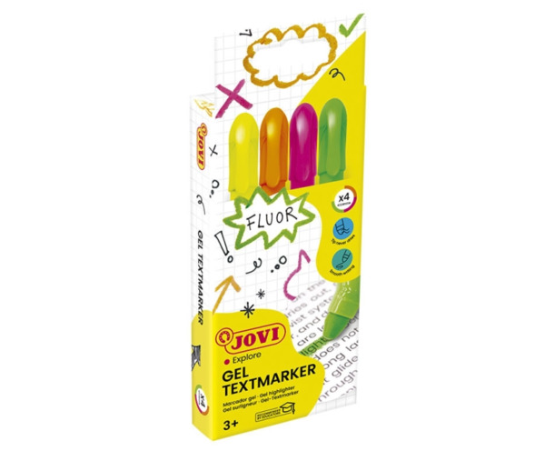 Jovi Gel Textmarker Pack con 4 Marcadores de Texto Fluorescentes - Gel en Seco - No Traspasan - Secado Rapido - Aptos para Luz N