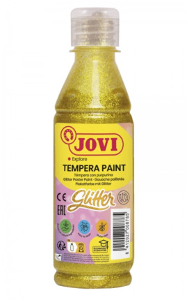 Jovi Glitter Tempera Liquida Base Agua 250ml - Particulas de Purpurina - Excelente Rendimiento - Secado Rapido - Fluidez Optima - Adherencia en Multiples Superficies - Color Amarillo