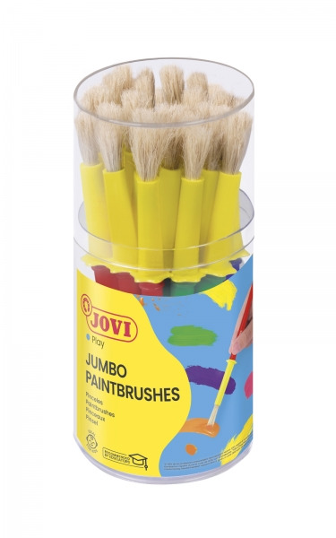 Jovi Jumbo Paint Brushes Bote 20 Pinceles Medianos Pelo Cerda - Gruesos de Pelo Natural - Mango de Plastico - No Gotean - Limpie