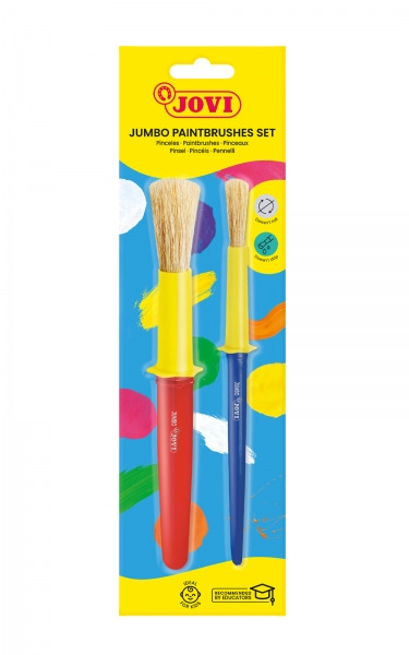 Jovi Jumbo Paint Brushes Pack 1 Pincel Mediano + 1 Pincel Grueso - Pelo Natural - Mango de Plastico - No Gotean - Facil Limpieza