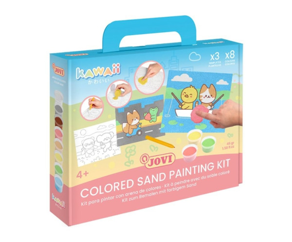 Jovi Kawaii Kit Pinta con Arena con 8 Botes de Arena + 1 Punzon + 3 Laminas con DiseÃ±os Kawaii - Colores Surtidos