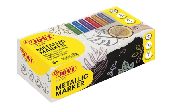 Jovi Metalic Caja de 24 Rotuladores - Colores Efecto Metalico - Tinta Base de Agua - Facil Limpieza - Ideal para Papel Oscuro y