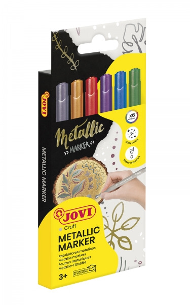 Jovi Metalic Estuche de 6 Rotuladores - Efecto Metalico - Tinta Base Agua - Facil Limpieza - Ideal para Papel Oscuro y Superfici