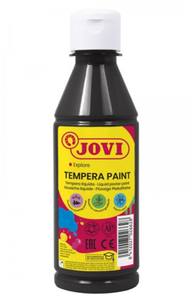 Jovi Tempera Paint Tempera Liquida 250ml - Base Agua - Lista para Usar - Alto Poder Cubriente - Secado Rapido - Excelente Fluidez - Adherencia en Multiples Superficies - Color Negro