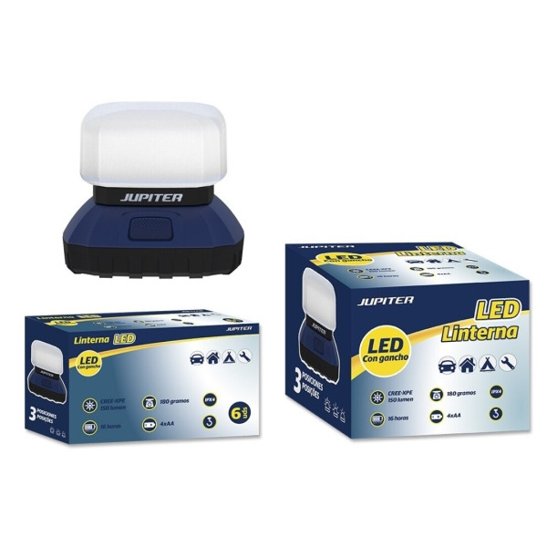 Jupiter Linterna Camping LED CREE-XPE 150lm - 3 Intensidades - Resistencia IPX4 - Funciona con 4 Pilas AA (No Incluidas) - Color