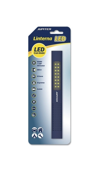 Jupiter Linterna de Trabajo de Barra Multiled 100lm - Con Iman - Resistencia IP44 - Funciona con 4 Pilas AAA (No Incluidas) - Co