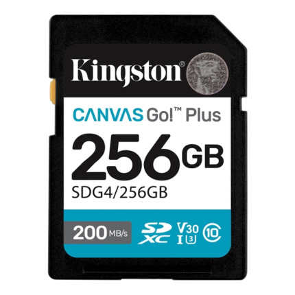 Kingston Tarjeta SDXC 256GB UHS-I U3 V30 Clase 10 200MB/s Canvas Go Plus