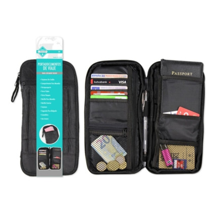 Lagart Portadocumentos de Viaje - Compartimentos para Tarjetas, Monedas, Pasaporte, Billetes etc... Color Negro