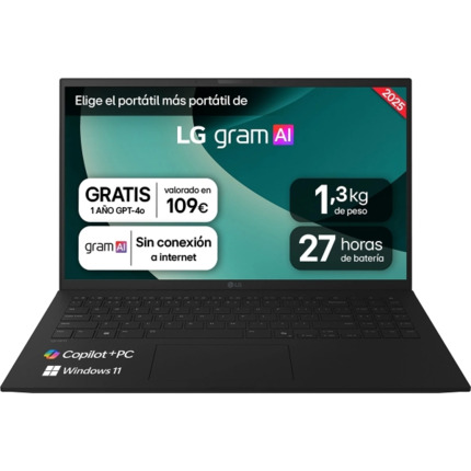 LG Gram 15Z80T-G.AS58B Portatil 15" AMD Ryzen AI 5 340 - 16GB - 1TB SSD - Windows 11 Home - Color Negro