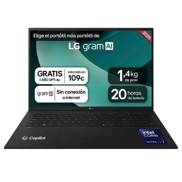 LG Gram 17ZD90T-G.AX88B Portatil 17" Intel Core Ultra 7 255H - 32GB - 1TB SSD - Color Negro - Teclado QWERTY (ES)