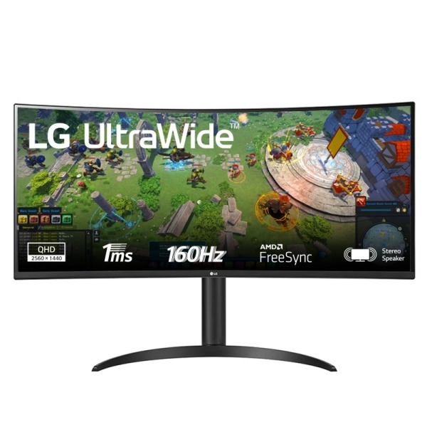 LG Ultrawide Monitor 34" Curvo LED UWQHD 160Hz HDR FreeSync Premium - Ajutable en Altura e Inclinable - Respuesta 1ms - Angulo d