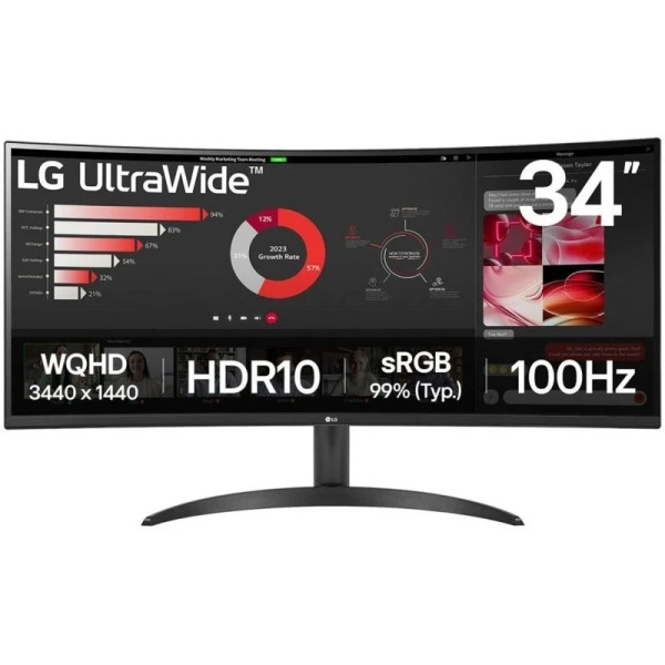 LG Ultrawide Monitor 34" Curvo LED VA WQHD 100Hz HDR10 FreeSync - Respuesta 5ms - Angulo de Vision 178º - 21:9 - HDMI, DisplayPo