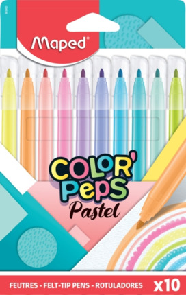Maped ColorÂ´Peps Pastel Pack de 10 Rotuladores con Punta Media Bloqueada 2.8mm - Tinta Lavable - Colores Pastel Surtidos