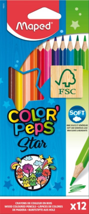 Maped ColorÂ´Peps Star Pack de 12 Lapices de Colores Triangulares - Mina Suave - Madera Certificada FSC - Colores Surtidos