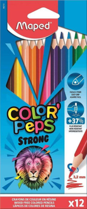 Maped ColorÂ´Peps Strong Pack de 12 Lapices Triangulares de Colores - Sin Madera - Mina 3,2mm - Punta Ultra Resistente - Colores Surtidos