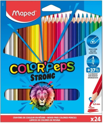 Maped ColorÂ´Peps Strong Pack de 24 Lapices Triangulares de Colores - Mina 3,2mm - Sin Madera - Punta Ultra Resistente - Colores Surtidos