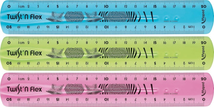 Maped TwistÂ´n Flex Regla de Flexible 20cm - Irrompible - Doble Graduacion - Colores Aleatorios Azul, Rosa y Verde