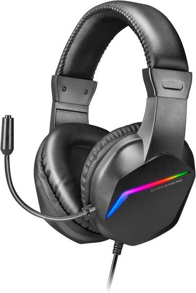 Mars Gaming Auriculares MH122 Ultraligeros con Iluminacion FRGB Rainbow - Sonido Hi-Fi Ultra-Bass Spatial Sound - Diseño Ergono
