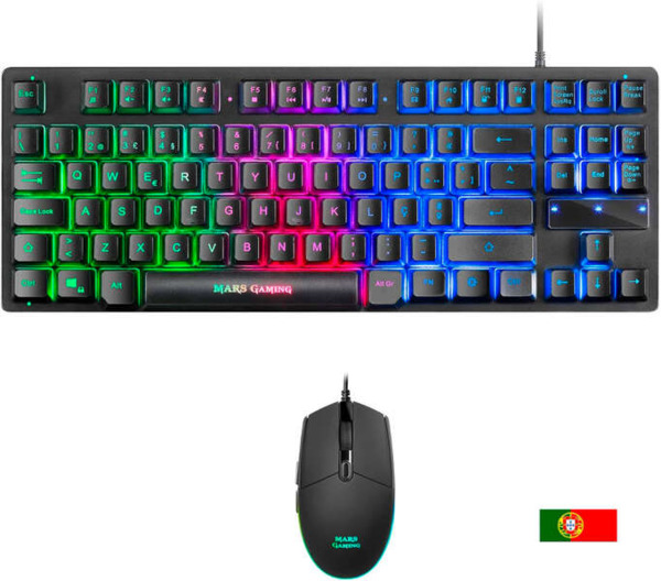 Mars Gaming Combo Gaming MCPTKL - Teclado TKL y Raton Ligero - Iluminacion RGB Breathing & Flow - Tecnologia H-Mech - Hasta 3200