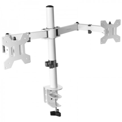 Mars Gaming MARM2 Soporte Monitor Dual - Brazos Articulados - Gestion de Cableado - Ajuste de Altura - Estructura Robusta - Rotacion 360Âº - Color Blanco