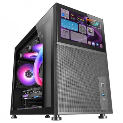 Mars Gaming MC-LCD Caja PC Gaming - DiseÃ±o Compacto Micro-ATX - Pantalla LCD IPS 8" - Conectividad USB-C y USB 3.0 - Soporte Refrigeracion Liquida - Expansion Amplia - Color Negro