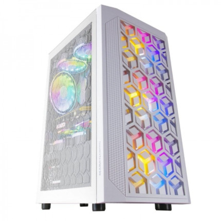 Mars Gaming MCMESH Caja Compacta Gaming - Tecnologia MESH 360Âº - 3 Ventiladores FRGB 120 mm - Soporte Refrigeracion Liquida - Gestion de Cableado - Filtros Antipolvo - Color Blanco