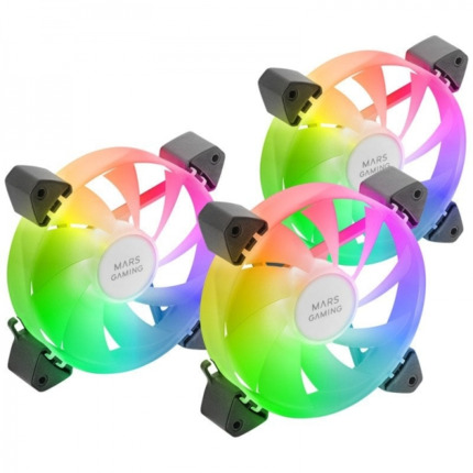 Mars Gaming MF-3A Kit de Ventiladores ARGB - Iluminacion 360Âº Sin Marco - Efectos ARGB Rainbow - Tecnologia FDB Ultrasilenciosa - Compatible ARGB 3pin 5V - Color Varios