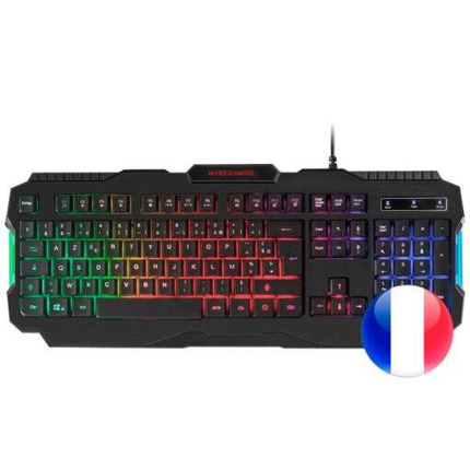 Mars Gaming MRK0 Teclado Gaming RGB Rainbow 9 Colores 15 Teclas de Funcion - 560x199x32mm - Retroiluminacion Multicolor, Capacidad anti-ghosting, Pulsacion Optimizada, Procesador Gaming - Color Negro