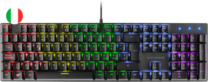 Mars Gaming Teclado Mecanico RGB MK422 - Tecnologia Antipolvo - Efectos de Iluminacion Rainbow - Teclas Ultra-resistentes - Funciones Multimedia y Modo Juego - PR de 1000Hz - Anti-Ghosting Avanzado - Compatibilidad Multiplataforma - Italiano - Color Negr