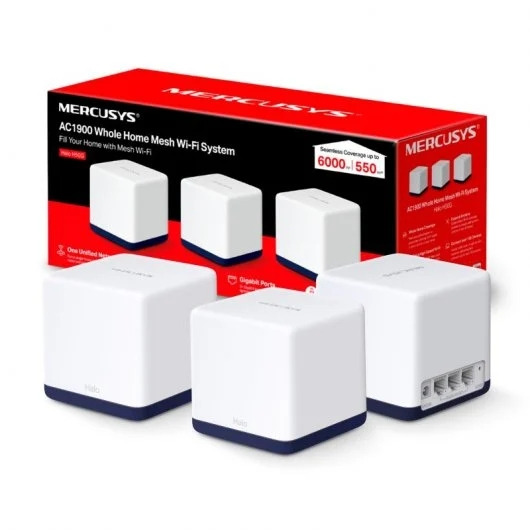 Mercusys H50G Sistema Wi-Fi Mesh AC1900 - 3 Unidades Halo - Cobertura hasta 550 mò - Roaming sin Interrupciones