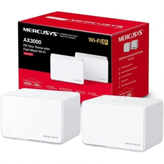 Mercusys H80X Sistema Wi-Fi 6 Mesh AX3000 Doble Banda - 2 Unidades Halo - Cobertura hasta 650 mò - 3 Puertos Gigabit por Unid