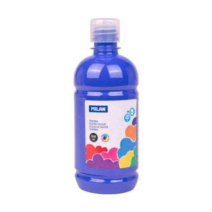 Milan Botella de Tempera 500ml - Tapon Dosificador - Secado Rapido - Mezclable - Color Azul Marino