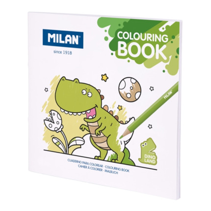 Milan Dino Land Cuaderno para Colorear - Microperforado - 140g - 21x21cm - Color Blanco