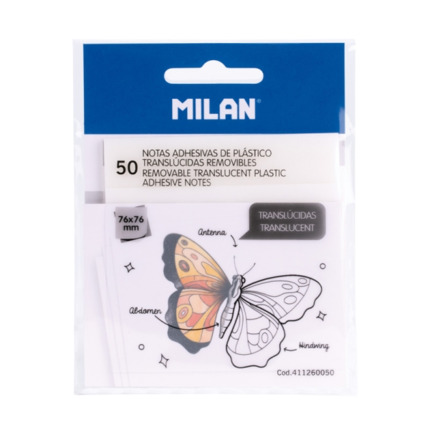 Milan Pack de 50 Notas Adhesivas - Translucidas - Removibles - 76x76mm - Color Transparente
