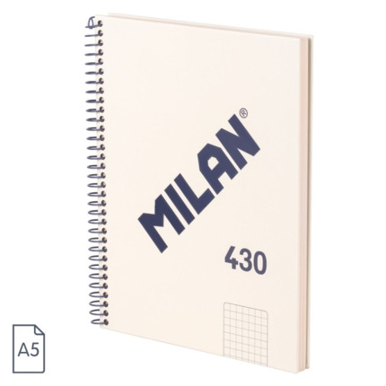Milan Serie 1918 Cuaderno Espiral Formato A5 Cuadricula 5x5mm - 80 Hojas de 95 gr/m2 - Microperforado, 2 Taladros - Color Beige