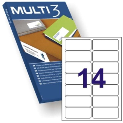Multi3 Pack de 1400 Etiquetas Blancas Cantos Redondeados TamaÃ±o 99,1x38,1mm - Adhesivo Permanente - Aptas para Impresion Ink-jet y Laser