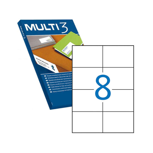 Multi3 Pack de 4.000 Etiquetas Blancas Cantos Rectos TamaÃ±o 105.0X74.0mm con Adhesivo Permanente para Multiples Usos