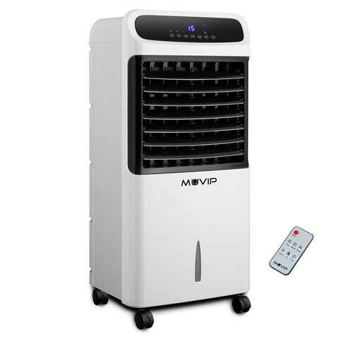 Muvip Climatizador 12 Litros 80W High Power - 3 Velocidades - Pantalla LED - Temporizador - Caudal de Aire 600m3/h - Mando a Dis
