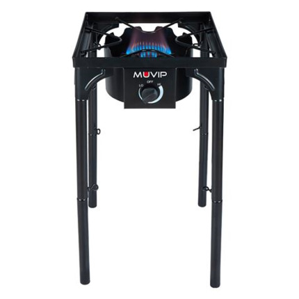 Muvip MV0633 Fogon de Gas Alta Potencia - Quemador de Hierro Fundido - Potencia 4,6kW - Estructura Reforzada  - Llave de Regulacion de Gas - Proteccion de Llama Contra el Viento - Color Negro