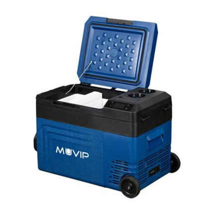 Muvip Nevera Compresor Portatil Blue 22 Litros - Temperatura entre -20º/+20º - 60W - Doble Zona - Asas de Transporte y Tirador - Ruedas - Compresor Silencioso - Color Azul