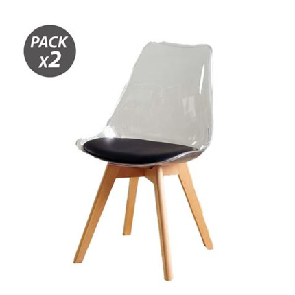 Muvip Pack 2 Sillas Design D1000 - Patas Macizas de Madera - Cojin Acolchado en la Base - Color Blanco/Negro