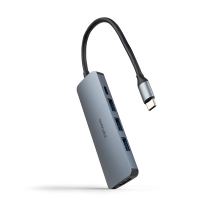 Nanocable HUB USB-C 5 en 1 - Conversor USB-C 3.1 a 3 x USB-A 3.0 + USB-C PD 100W + HDMI - Aluminio - 18cm - Color Gris