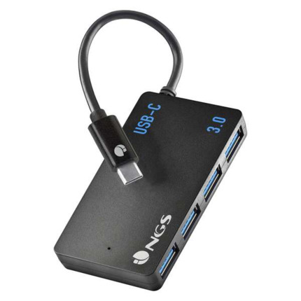 NGS Hub USB-C de Cuatro Puertos USB 3.0 - TamaÃ±o Compacto - Alta Velocidad de Transmision - Compatible con Mac Tablets y Pc/Portatiles - Color Negro