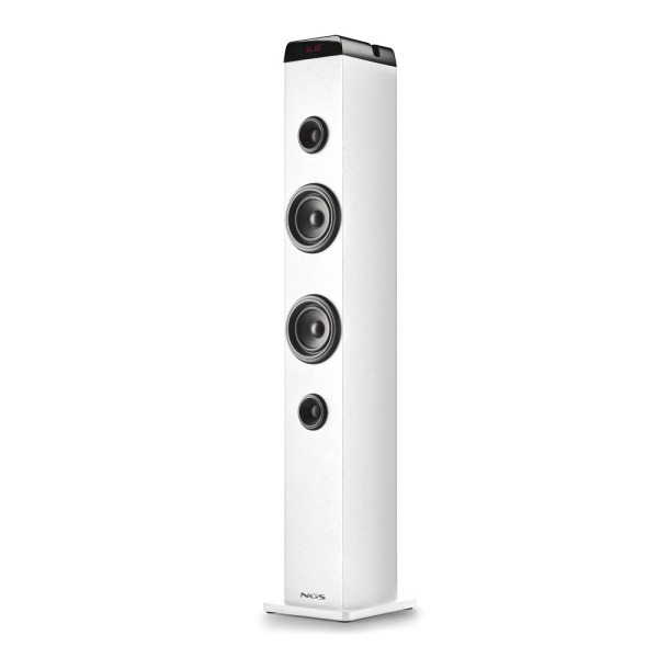 NGS Sky Charm Pro Torre de Sonido Bluetooth 50W - USB, Radio FM, Aux In y Entrada Optica - Funcion Broadcasting - Madera de Alta
